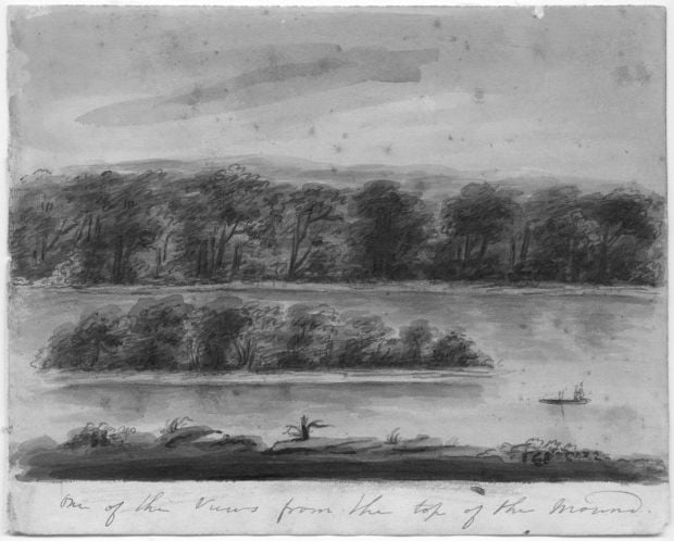 Watercolor of view from Big Mound